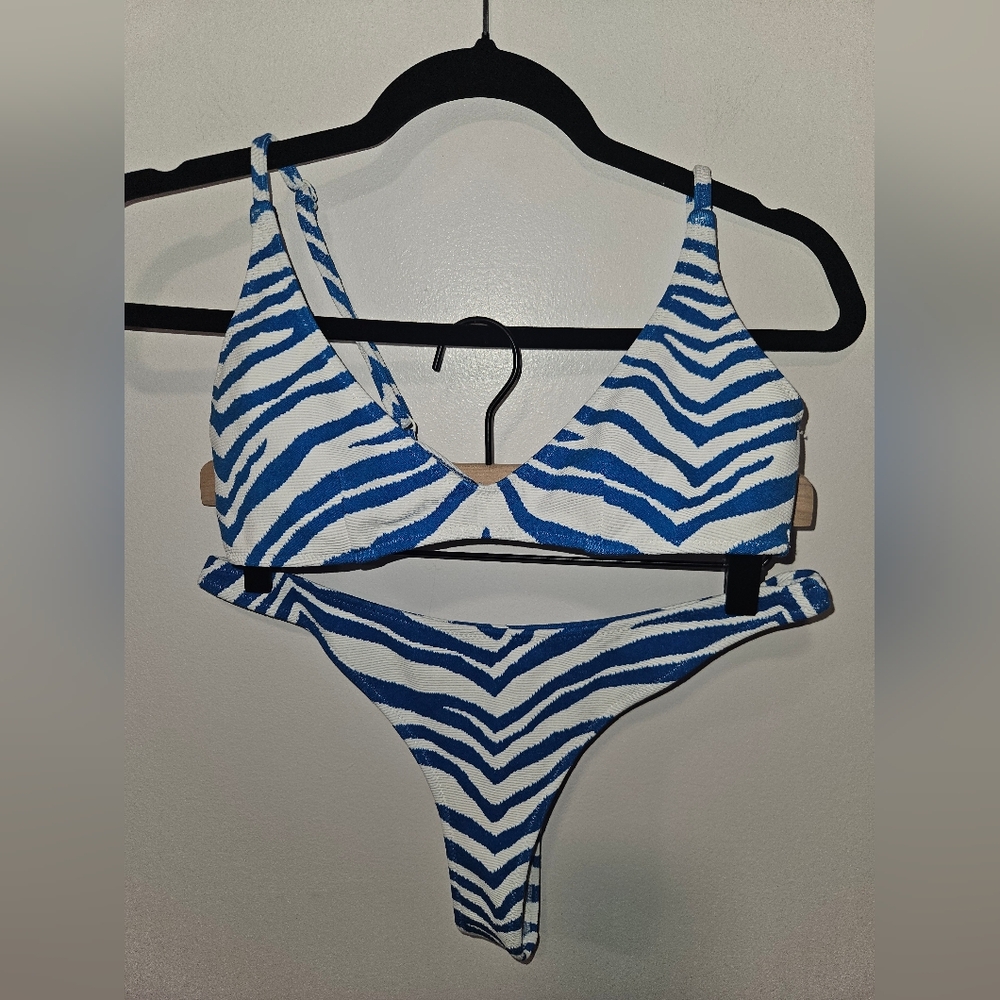 triangl swimwear Blue and White Zebra Print Bikini